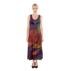 Abstract Fall Swirls Sleeveless Maxi Dress by bloomingvinedesign