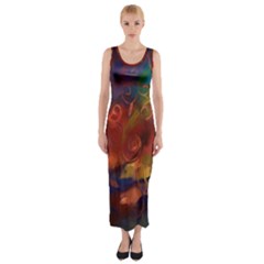 Abstract Fall Swirls Fitted Maxi Dress by bloomingvinedesign