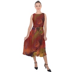 Abstract Fall Swirls Midi Tie-back Chiffon Dress by bloomingvinedesign