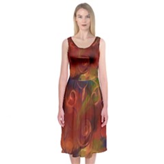 Abstract Fall Swirls Midi Sleeveless Dress by bloomingvinedesign