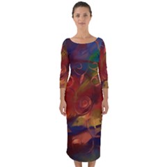 Abstract Fall Swirls Quarter Sleeve Midi Bodycon Dress by bloomingvinedesign