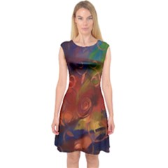 Abstract Fall Swirls Capsleeve Midi Dress