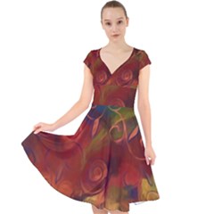 Abstract Fall Swirls Cap Sleeve Front Wrap Midi Dress by bloomingvinedesign