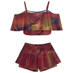 Abstract Fall Swirls Kids  Off Shoulder Skirt Bikini