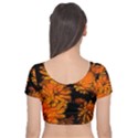 Yellow Flower Abstract Velvet Short Sleeve Crop Top  View2