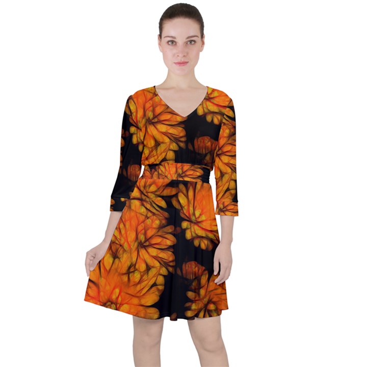 Yellow Flower Abstract Ruffle Dress