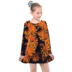 Yellow Flower Abstract Kids  Long Sleeve Dress by bloomingvinedesign