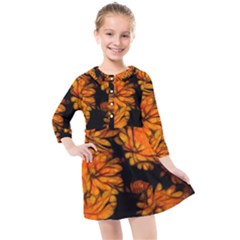 Yellow Flower Abstract Kids  Quarter Sleeve Shirt Dress by bloomingvinedesign