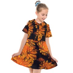 Yellow Flower Abstract Kids  Short Sleeve Shirt Dress by bloomingvinedesign