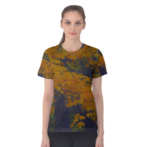 Yellow Fall Leaves And Branches Women s Cotton Tee by bloomingvinedesign