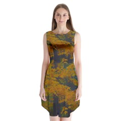 Yellow Fall Leaves And Branches Sleeveless Chiffon Dress  