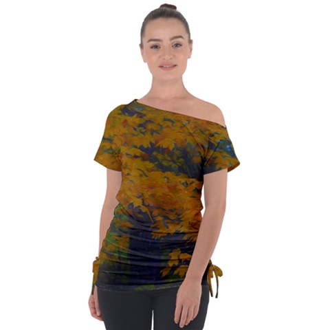 Yellow Fall Leaves And Branches Tie-up Tee by bloomingvinedesign