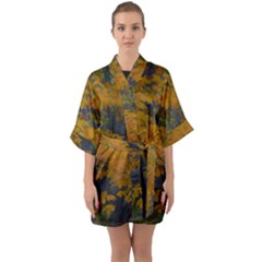 Yellow Fall Leaves And Branches Quarter Sleeve Kimono Robe by bloomingvinedesign