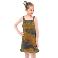 Yellow Fall Leaves And Branches Kids  Overall Dress