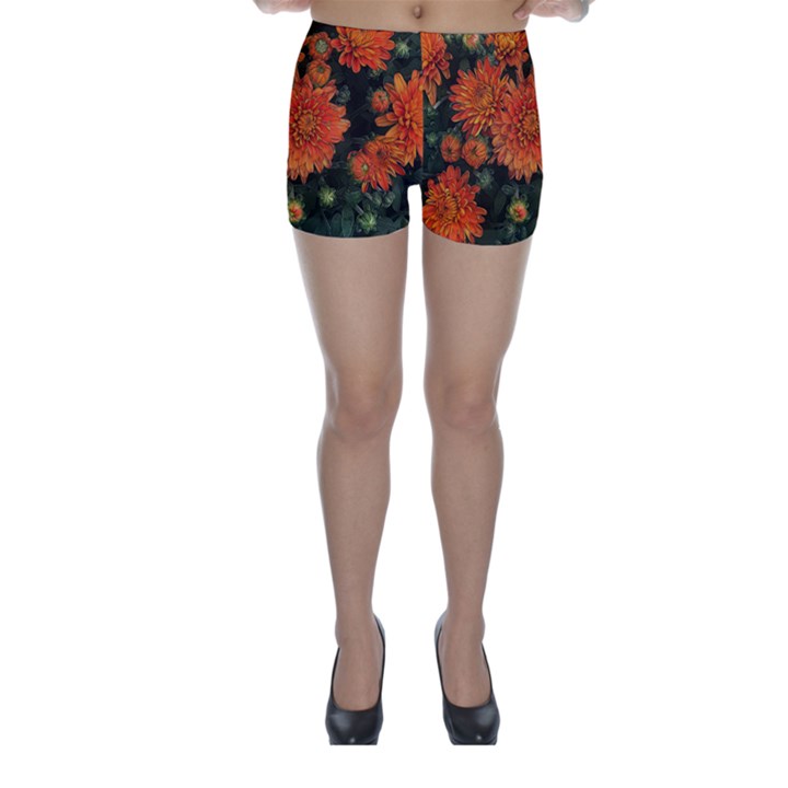 Orange Fall Mums Skinny Shorts