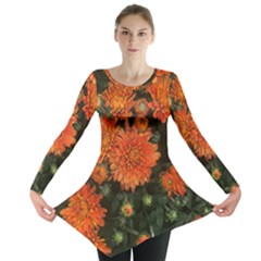 Orange Fall Mums Long Sleeve Tunic  by bloomingvinedesign