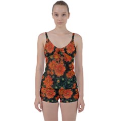 Orange Fall Mums Tie Front Two Piece Tankini by bloomingvinedesign