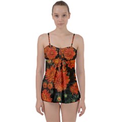 Orange Fall Mums Babydoll Tankini Set by bloomingvinedesign