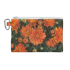 Orange Fall Mums Canvas Cosmetic Bag (large) by bloomingvinedesign