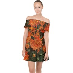 Orange Fall Mums Off Shoulder Chiffon Dress