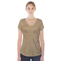 Burlap Coffee Sack Grunge Knit Look Short Sleeve Front Detail Top by dressshop