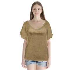 Burlap Coffee Sack Grunge Knit Look V-neck Flutter Sleeve Top by dressshop