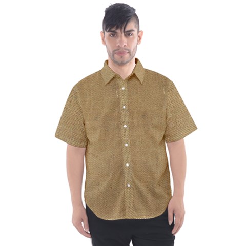 Burlap Coffee Sack Grunge Knit Look Men s Short Sleeve Shirt by dressshop