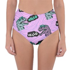 Dino Banner Reversible High-waist Bikini Bottoms by FoodLeggings