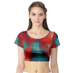 Green Red Lines Short Sleeve Crop Top by kunstklamotte023