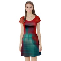 Green Red Lines Short Sleeve Skater Dress by kunstklamotte023