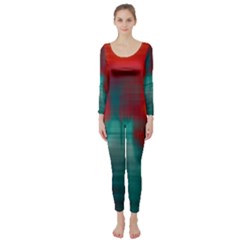 Green Red Lines Long Sleeve Catsuit by kunstklamotte023