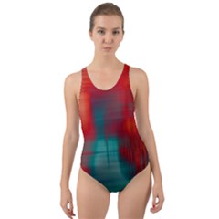 Green Red Lines Cut-out Back One Piece Swimsuit