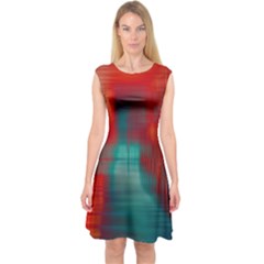 Green Red Lines Capsleeve Midi Dress by kunstklamotte023