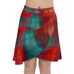 Green Red Lines Chiffon Wrap Front Skirt by kunstklamotte023