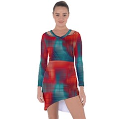 Green Red Lines Asymmetric Cut-out Shift Dress by kunstklamotte023