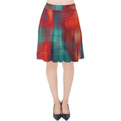 Green Red Lines Velvet High Waist Skirt by kunstklamotte023