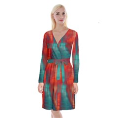 Green Red Lines Long Sleeve Velvet Front Wrap Dress by kunstklamotte023