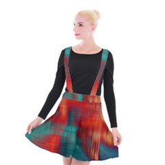 Green Red Lines Suspender Skater Skirt by kunstklamotte023