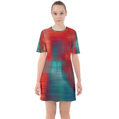 Green Red Lines Sixties Short Sleeve Mini Dress by kunstklamotte023