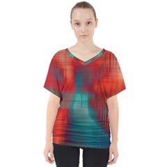 Green Red Lines V-neck Dolman Drape Top by kunstklamotte023