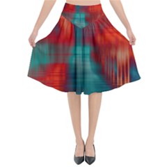 Green Red Lines Flared Midi Skirt by kunstklamotte023