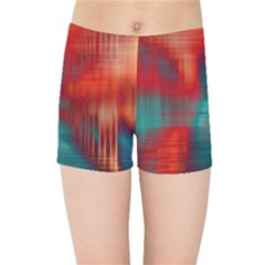 Green Red Lines Kids Sports Shorts by kunstklamotte023