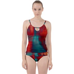 Green Red Lines Cut Out Top Tankini Set by kunstklamotte023