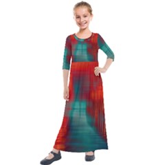 Green Red Lines Kids  Quarter Sleeve Maxi Dress by kunstklamotte023