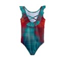 Green_Red Lines Kids  Frill Swimsuit View2