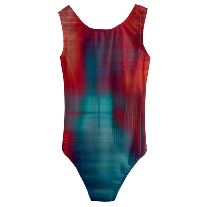 Green_Red Lines Kids  Cut-Out Back One Piece Swimsuit