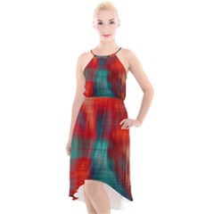 Green Red Lines High-low Halter Chiffon Dress  by kunstklamotte023