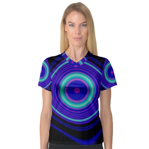 Digital Art Background Pink Blue V-neck Sport Mesh Tee by Sapixe