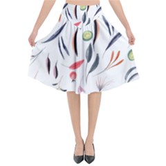 Watercolor Tablecloth Fabric Design Flared Midi Skirt by Sapixe