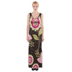 Flowers Wallpaper Floral Decoration Maxi Thigh Split Dress by Sapixe